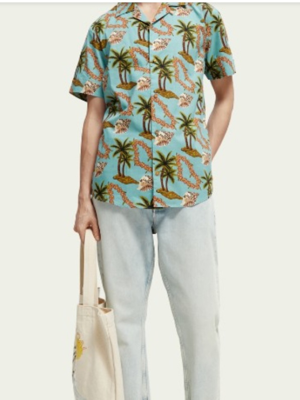 SCOTCH & SODA PALM PRINTED POPLIN SHIRT- sz L